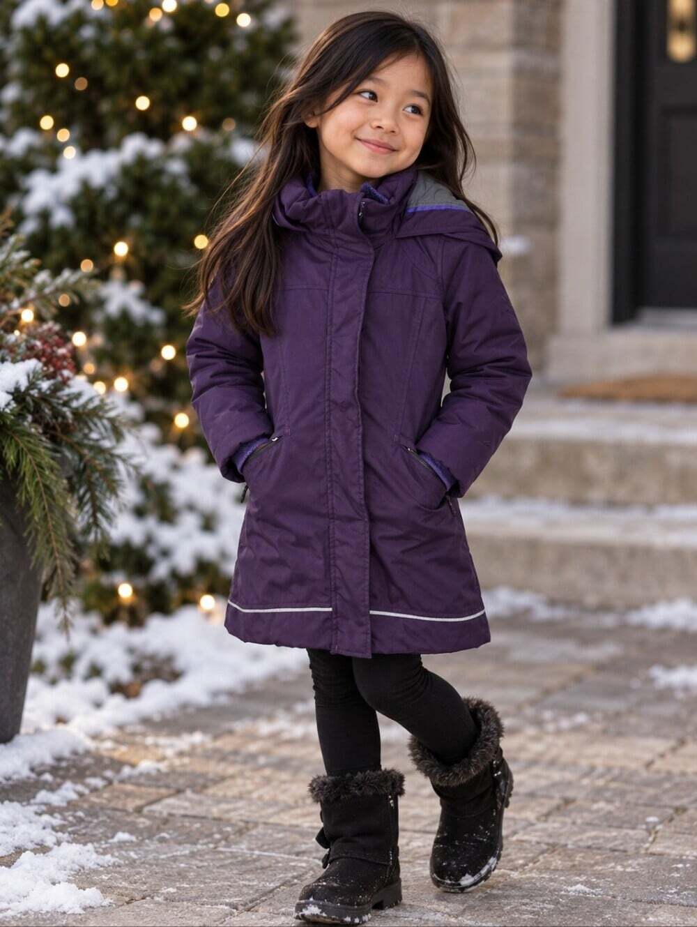 Iviva By Lululemon Girls 6 Purple Hooded Rain Jacket Reflective Long Coat Parka